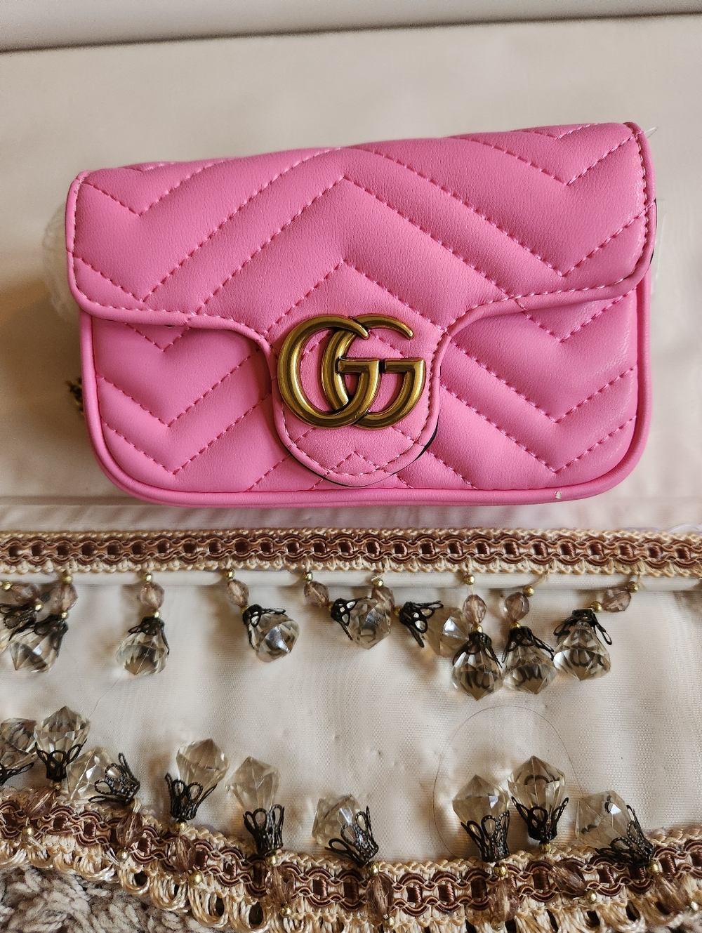 GUCCI Pink Quilted Leather GG Marmont Mini Shoulder Bag